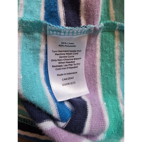 Talbots Petite V-Neck Striped Short Sleeve Top M Linen Blend Blue & Purple - Picture 5 of 7